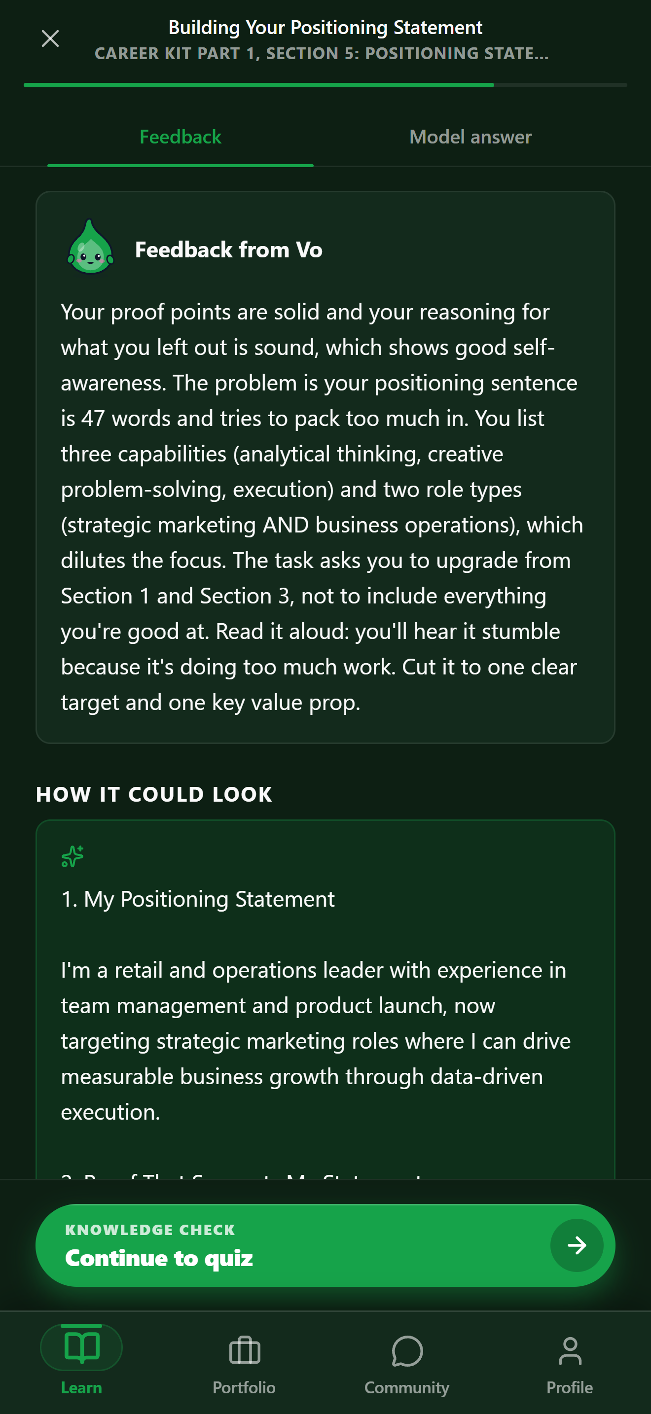 The Capvoro app: feedback from Vo on a task, with how it could look